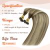 Sunny Hair 50g K Tip Hair Extensions Human Hair Easy to Curl K Tip Extensions Brown Balayage Blonde U Tip Hair Extensions for Party 14inch