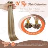 Sunny Hair U Tip Hair Extensions Human Hair Light Brown Mix Platinum Blonde for Daily Use,Midway Down the Upper Arm Ktips 18inch 50g