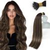 Sunny Hair 18inch Nano Bead Hair Extensions Human Hair Dark Brown Balayage Nano Hair Extensions Human Hair Invisible Nano Tip Hair Extension for Wedding 50g