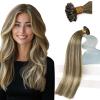 Sunny Hair 50g K Tip Hair Extensions Human Hair Easy to Curl K Tip Extensions Brown Balayage Blonde U Tip Hair Extensions for Party 14inch