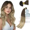 Sunny Hair U Tip Hair Extensions Human Hair Invisible Ktip ExtensionsDark Roots to Golden Brown Mix Blonde Fusion Hair 16inch Add Volume 50g
