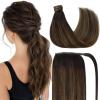 Ve Sunny Hair Extensions Ponytail Real Human Hair 80g Wrap Around Clip in Ponytail Hair Extensions Straight Extensions Human Hair for Women Dark Brown Balayage Chestnut Brown 14 Inch(Pony-2-#2/6/2 Dark Brown Balayage Chestnut Brown)