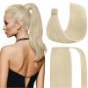 Ve Sunny Hair Extensions Ponytail Real Human Hair 80g Wrap Around Clip in Ponytail Hair Extensions Straight Extensions Human Hair for Women Dark Brown Balayage Chestnut Brown 14 Inch(Pony-5-#60 White Platinum Blonde)