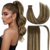 imageVe Sunny Hair Extensions Ponytail Real Human Hair 80g Wrap Around Clip in Ponytail Hair Extensions Straight Extensions Human Hair for Women Dark Brown Balayage Chestnut Brown 14 InchPony44274 Medium Brown Balayage Ombre Caramel Blonde