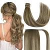 imageVe Sunny Hair Extensions Ponytail Real Human Hair 80g Wrap Around Clip in Ponytail Hair Extensions Straight Extensions Human Hair for Women Dark Brown Balayage Chestnut Brown 14 InchPony53822 Walnut Brown Ombre Light Brown Balayage Blonde