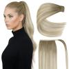 Ve Sunny Hair Extensions Ponytail Real Human Hair 80g Wrap Around Clip in Ponytail Hair Extensions Straight Extensions Human Hair for Women Dark Brown Balayage Chestnut Brown 14 Inch(Pony-1-#SUN Ash Grey Balayage Platinum Blonde)