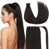 Ve Sunny Hair Extensions Ponytail Real Human Hair 80g Wrap Around Clip in Ponytail Hair Extensions Straight Extensions Human Hair for Women Dark Brown Balayage Chestnut Brown 14 Inch(Pony-2-#2 Brunette Dark Brown)