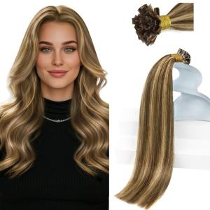 Sunny Hair Brown K Tip Hair Extensions Real Human Hair Add Length Ktip Hair Extensions Human Hair Medium Brown Highlight Caramel Blonde Keratin Tip Pre Bonded Add Luster 20inch 50g