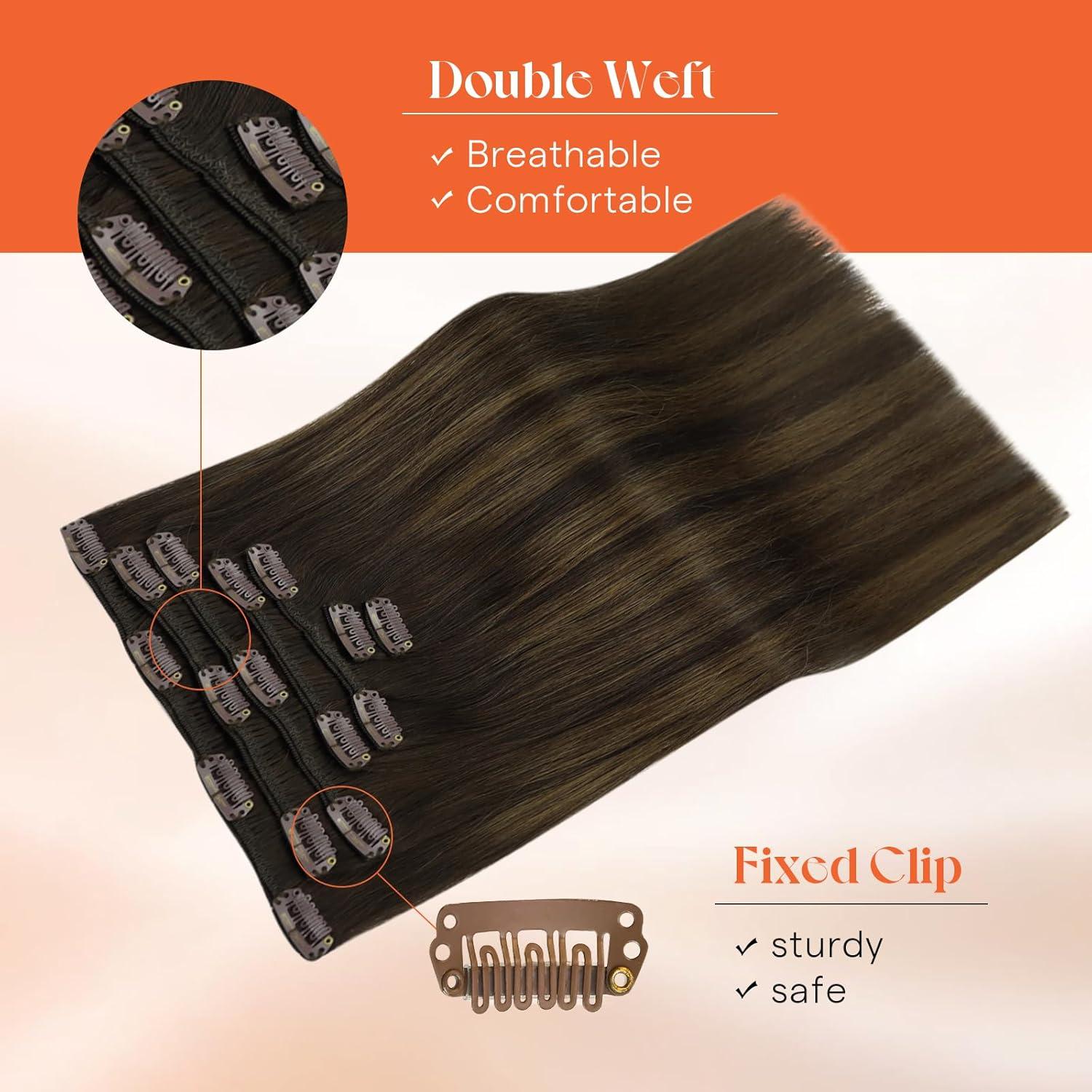 image2 Packs Bundle Total 14pcs Sunny Hair Clip in Hair Extensions Brown 26 Inch 7pcs 165g Plus 7pcs Clip in Hair Extensions Balayage Dark Brown 120g 18 Inch Total 285g