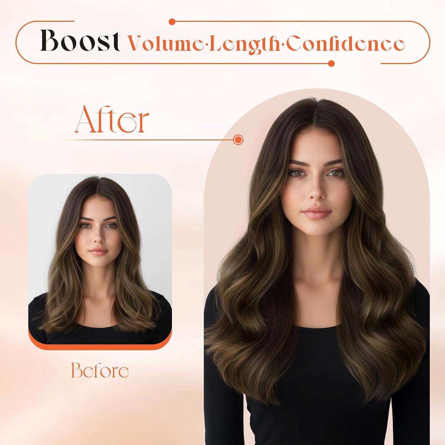 image2 Packs Bundle Total 14pcs Sunny Hair Clip in Hair Extensions Brown 26 Inch 7pcs 165g Plus 7pcs Clip in Hair Extensions Balayage Dark Brown 120g 18 Inch Total 285g