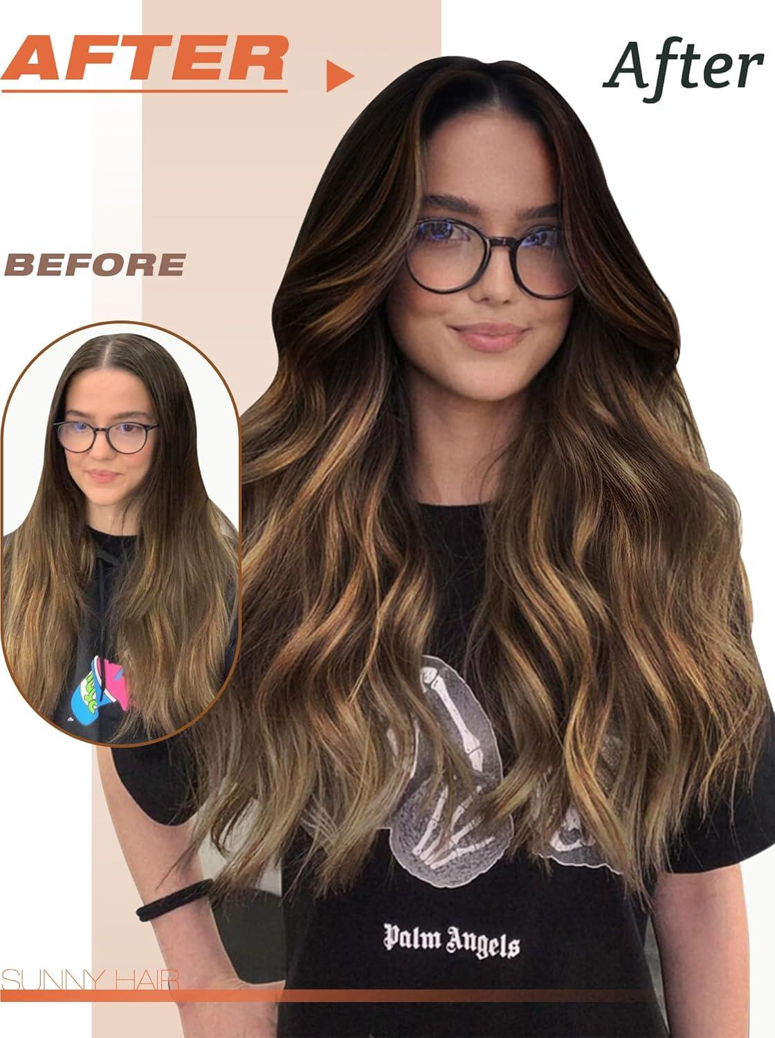 imageSunny Off Black Ombre Hair Extensions Tape in 1B Black Ombre 4 Brown with 18 Ash Blonde Tape Hair Extensions Thick Ends Tape in Extensions Remy Human Hair 16inch 20pcs50g
