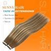 Sunny Hair Tape in Hair Extensions Real Human Hair Invisible Remy Hair Extensions Tape ins for Women Medium Brown Ombre PLatinum Blonde Balayage 20 inch 25G