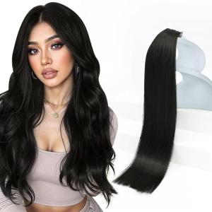 Sunny Hair Human Hair Tape in Extensions Black Tape in Extensions Real Human Hair 18 inch Real Hair Extensions Tape in 20Pcs 50g