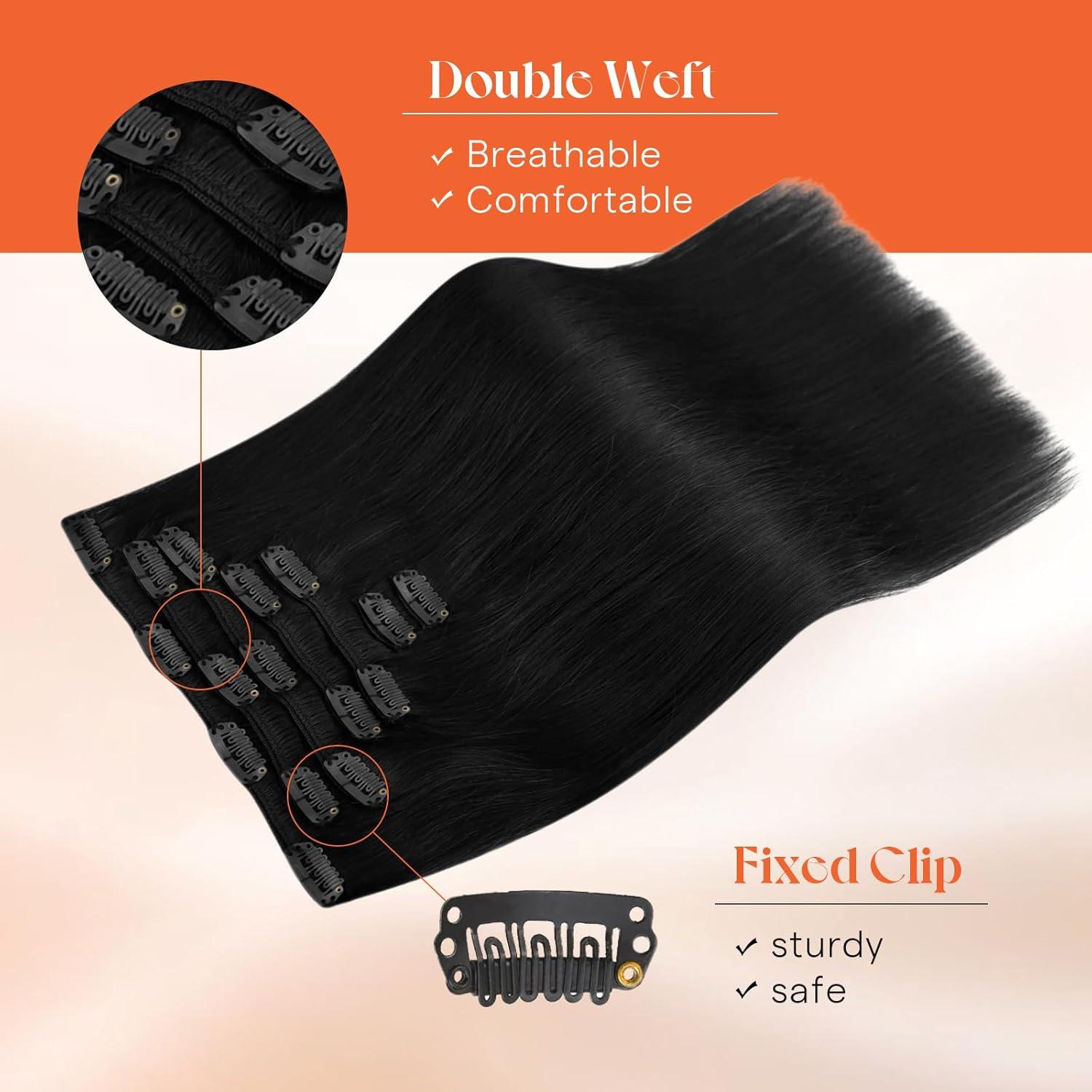 image2 Packs Bundle Total 14pcs Sunny Hair Clip in Hair Extensions Mocha Black Brown 16 Inch 7pcs 120g Plus 7pcs Clip in Hair Extensions Black 120g 16 Inch Total 240g