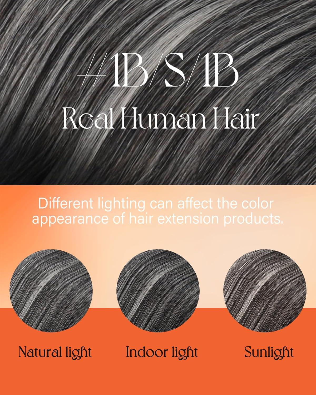 imageSunny Hair K Tip Extensions Real Human Hair Ombre Black Ktip Hair Extensions Natural Black Roots to Silver Grey Balayage 22inch 50g