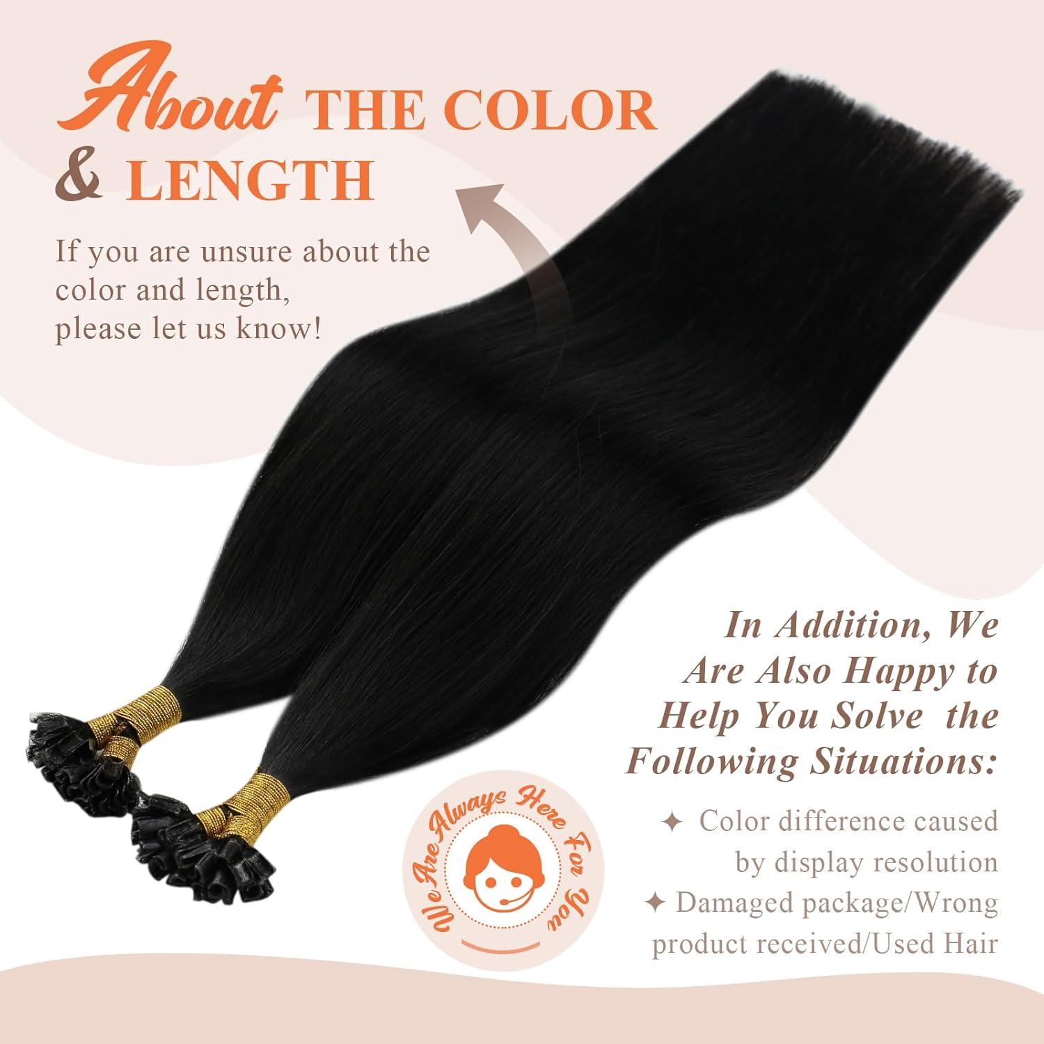 imageSunny Hair U Tip Hair Extensions Human Hair 20inch K Tip Hair Extensions Real Human Hair Jet Black Ktip Human Hair Extensions Soft Utip Hair Extensions Human Hair Look Natural 50g