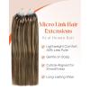 Sunny Hair Microlink Hair Extensions Human Hair Fit Any Occasion Micro Hair Extensions Real Human Hair Thick Fusion Extensions Dark Brown Highlights Caramel Blonde Add Volume 18inch 57g