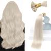 Sunny Hair Flat Tip Hair Extensions Real Human Hair Platinum Blonde Keratin Tips Hair Extensions 24inch Long Remy K Tip Hair Extensions for Women 50g