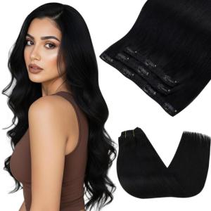 [2 Packs Bundle Total 10pcs] Sunny Hair Clip in Hair Extensions Mocha Black Brown 20 Inch 7pcs 120g Plus 3pcs Clip in Hair Extensions Black 80g 18 Inch Total 200g