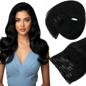 [2 Packs Bundle Total 14pcs] Sunny Hair Clip in Hair Extensions Mocha Black Brown 18 Inch 7pcs 120g Plus 7pcs Clip in Hair Extensions Black 135g 18 Inch Total 255g