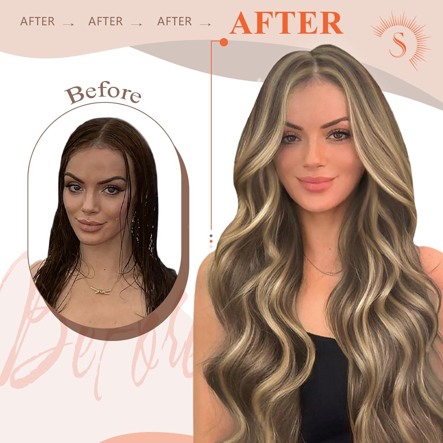 imageSunny Hair 18inch K Tip Hair Extensions Human Hair Brown with Blonde K Tip Hair Extensions Soft U Tip Hair Extensions Human Hair Easy to Maintain 50g