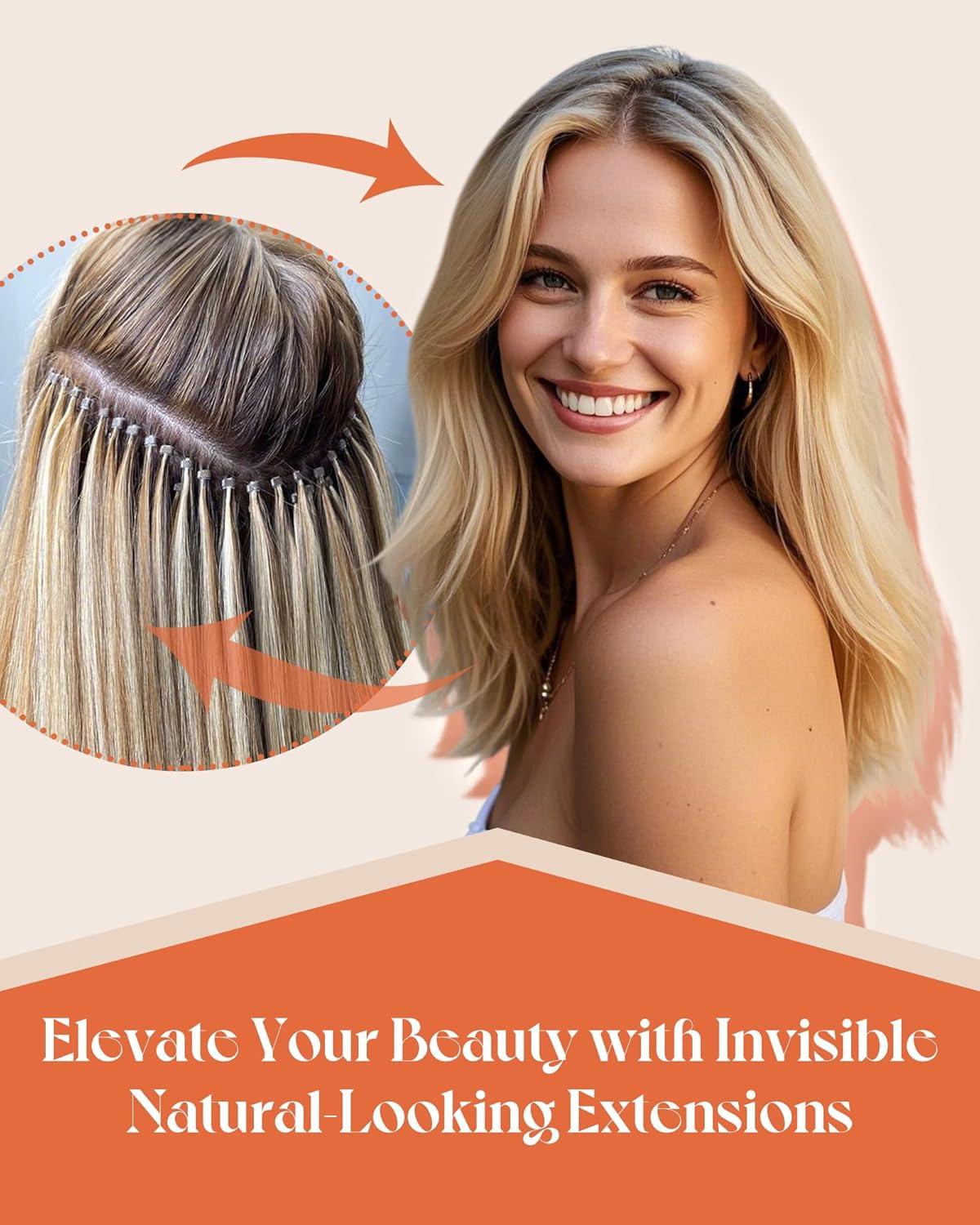 imageSunny Hair Nano Hair Extensions Human Hair Ash Blonde Balayage Platnum Blonde Hair Extensions Nano Bead 20inch Nano Loop Natural Looking 50g