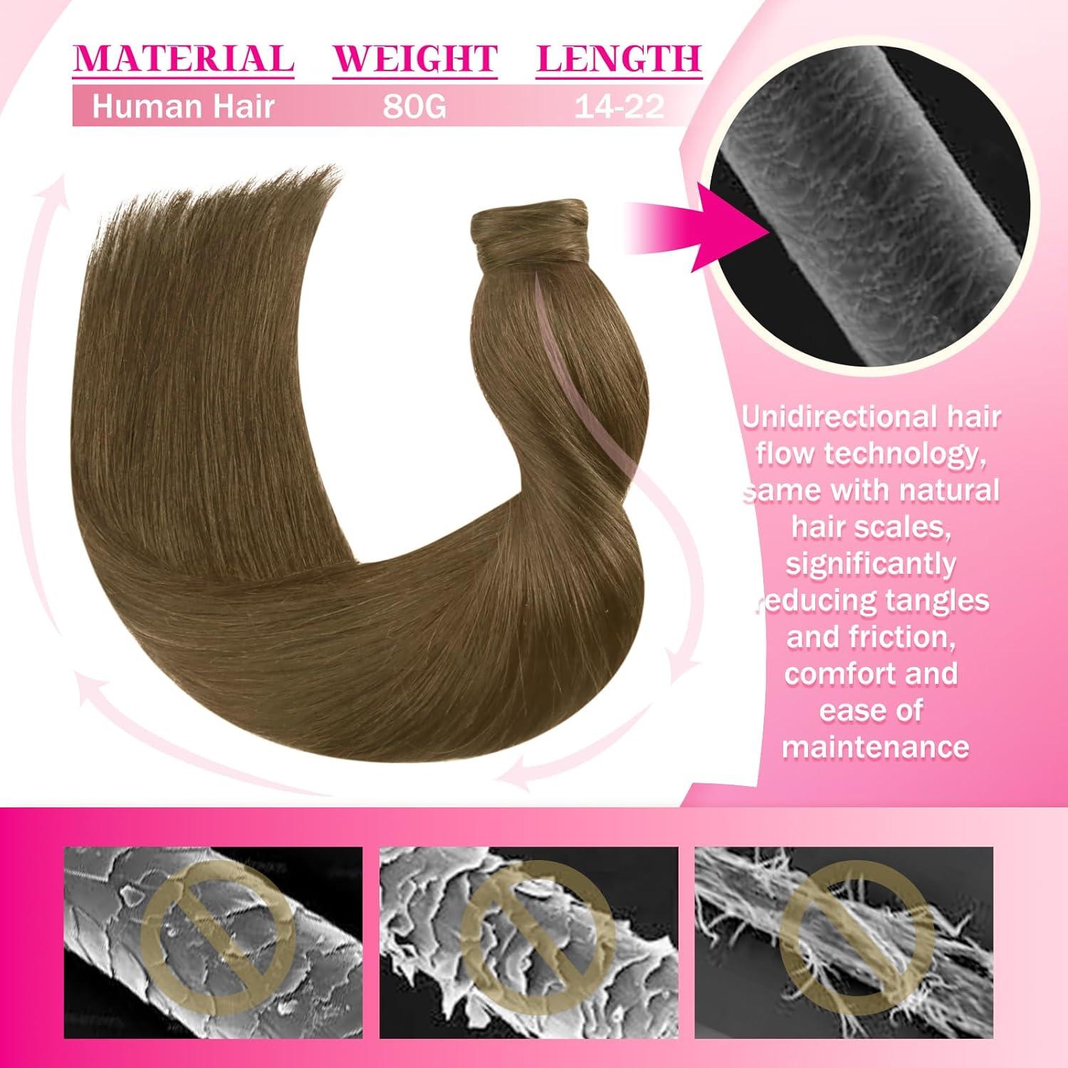 imageVe Sunny Hair Extensions Ponytail Real Human Hair 80g Wrap Around Clip in Ponytail Hair Extensions Straight Extensions Human Hair for Women Light Ash Brown 14 Inch