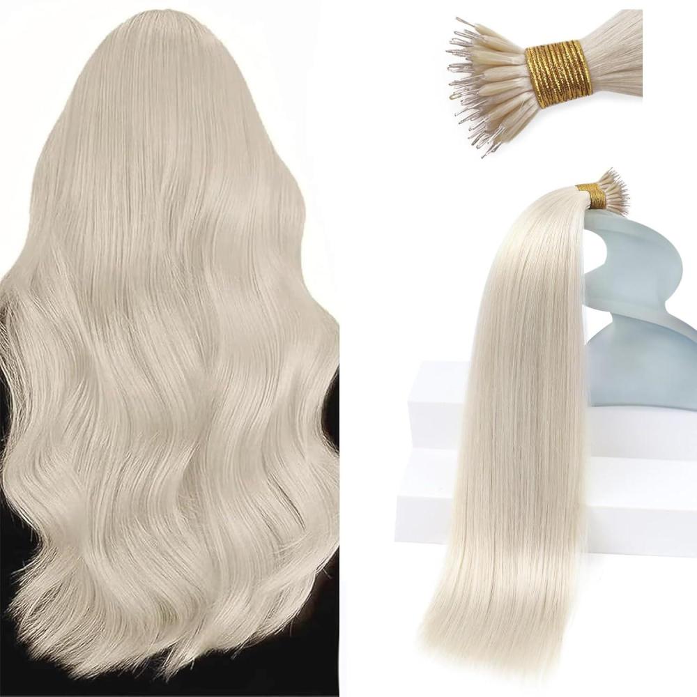 imageSunny Hair 18inch Nano Bead Hair Extensions Human Hair Blonde Nano Ring Extensions Human Hair Invisible Nano Hair Extensions 50g