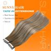 Sunny Hair Tape in Hair Extensions Real Human Hair Invisible Remy Hair Extensions Tape ins for Women Cool Brown Ombre Light Brown Balayage Medium Blonde 12 inch 20G