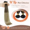 Sunny Hair U Tip Hair Extensions Human Hair Ombre Utip Extensions Brown Ombre Golden Brown Mix Blonde K Tip Hair Extensions Real Human Hair Short Remy Hair for Daily Use 14in 50g