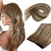 Sunny Hair Beaded Weft Hair Extensions Medium Brown Ombre Blonde Micro Weft Hair Extensions Ombre Brown EZE Weft Human Hair Extensions 50G 16Inch