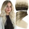 Sunny Hair Human Hair Extensions Sew in Ombre Blonde Weft Hair Extensions Human Hair Light Brown Roots to Platinum Blonde Hair Extensions Sew in Real Human Hair Bundle for Short Hair 14inch 70g