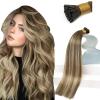 Sunny Hair I Tip Hair Extensions Human Hair Dark Brown Balayage Light Brown with Blonde I Tips Hair Extensions Real Human Hair 14inch Hair Extensions I Tip for Women 50g
