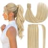 Ve Sunny Hair Extensions Ponytail Real Human Hair Wrap Around Clip in Ponytail Hair Extensions Straight Extensions Human Hair for Women Honey Strawberry Blonde Highlights Bleach Blonde 22inch 80G