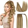 Ve Sunny Ponytail Extension Real Human Hair for Women Clip in Ponytail Hair Extension Straight Hair Pieces Wrap Around Medium Brown Fading To Brown Mix Platinum Blonde Balayage 22inch 80G