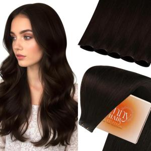 Sunny Hair Genius Weft Hair Extensions Human Hair Dark Brown Genius Weft Sew in Hair Extensions Real Human Hair Brown One Piece Hair Weft Extensions for Women 16inch #2
