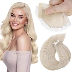 Sunny Hair Tape in Hair Extensions Real Human Hair Invisible Remy Hair Extensions Tape ins for Women White Blonde 12 inch 20G