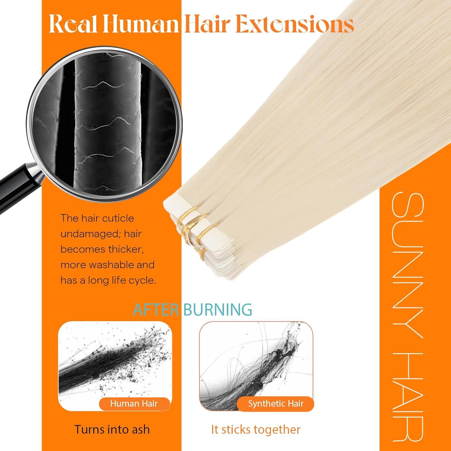imageSunny Hair Blonde Tape in Hair Extensions Human Hair 18 inch Tape in Extensions Remy Tape ins Human Hair Extensions for Women 50g 20Pcs