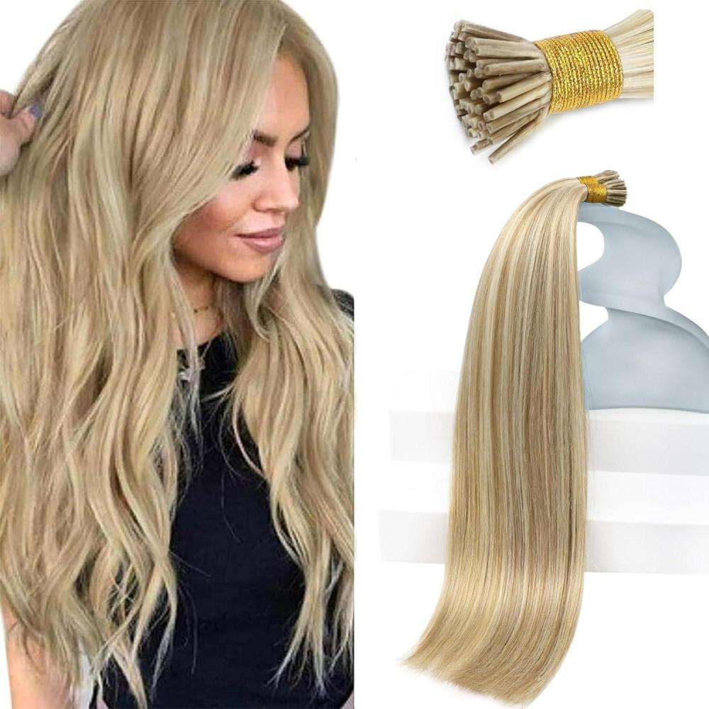 imageSunny Hair 22inch 50g I Tip Hair Extensions Blonde Highlight Clod Fusion Hair Extensions for Party Itip Human Hair Extensions