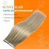Sunny Hair Tape in Hair Extensions Real Human Hair Invisible Remy Hair Extensions Tape ins for Women Ash Blonde Root to Platinum Blonde Balayage 16 inch 20Pcs 50G