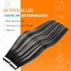 Sunny Hair Tape in Hair Extensions Real Human Hair Invisible Remy Hair Extensions Tape ins for Women Natural Black Roots to Silver Grey Balayage 12 inch 20Pcs