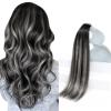 Sunny Hair Tape in Hair Extensions Real Human Hair Invisible Remy Hair Extensions Tape ins for Women Natural Black Roots to Silver Grey Balayage 12 inch 20Pcs
