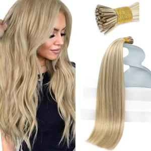 Sunny Hair 22inch 50g I Tip Hair Extensions Blonde Highlight Clod Fusion Hair Extensions for Party Itip Human Hair Extensions