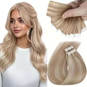 Sunny Hair Blonde Tape in Hair Extensions Human Hair Remy Hair Extensions Real Human Hair Tape in 24inch Human Hair Extensions Tape in 10Pcs 25g
