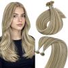 Sunny Hair K Tip Hair Extensions Real Human Hair Easy to Curl Ktip Human Hair Extensions Light Brown Highlights Blonde Ktips14inch 50g