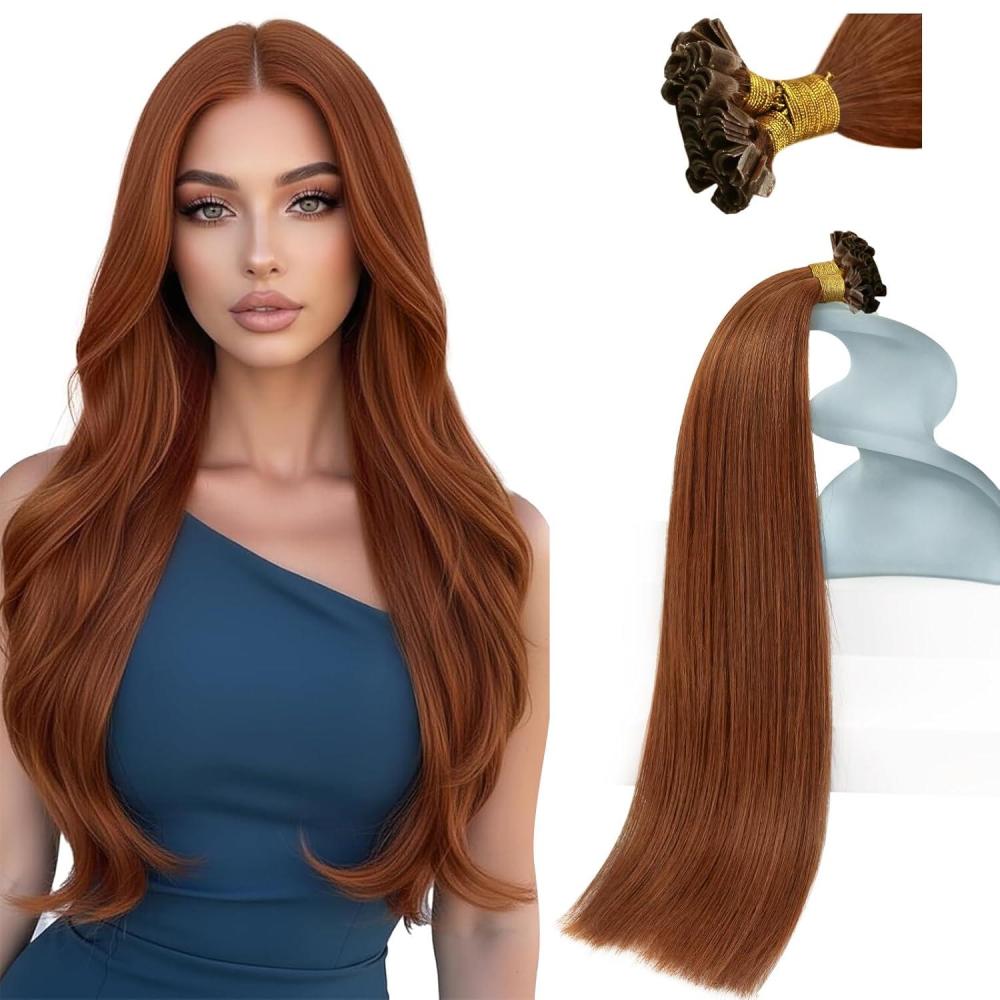 imageSunny Hair K Tip Hair Extensions Real Human Hair 22inch Auburn Keratin Hair Extensions Human Hair for Wedding 50g