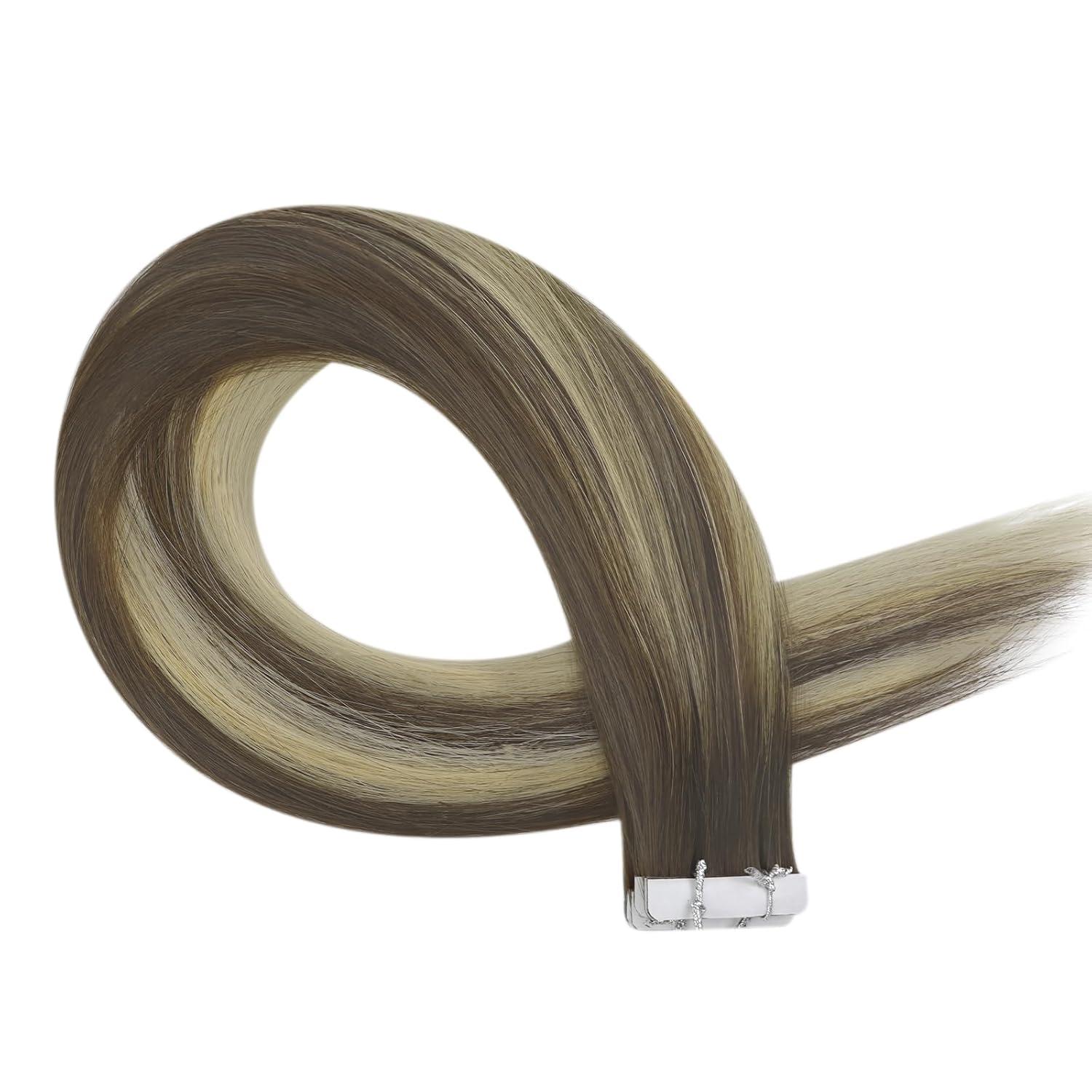 imageSunny Hair Injected Tape in Hair Extensions 5Pcs 24inch Virgin Human Hair Light Brown Balayage Blonde