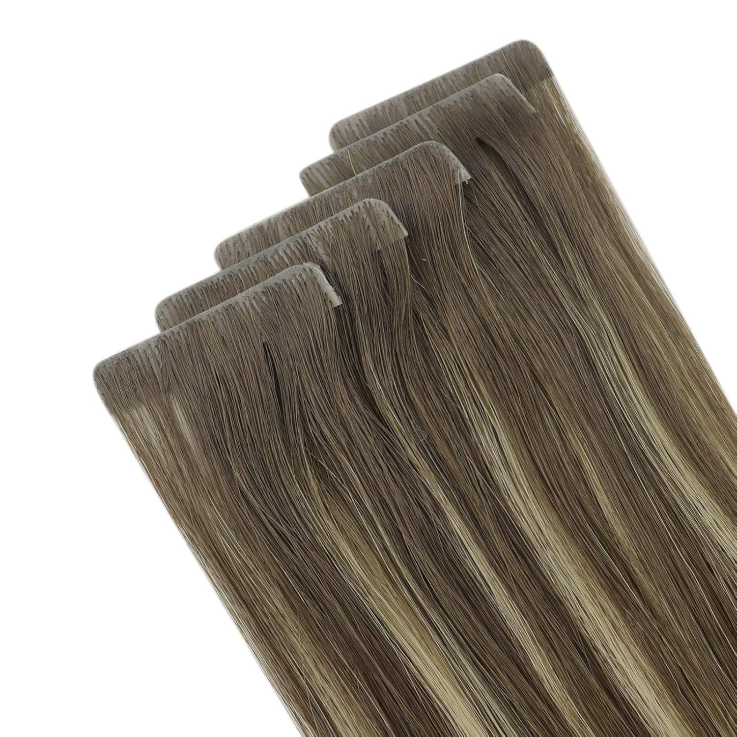 imageSunny Hair Injected Tape in Hair Extensions 5Pcs 24inch Virgin Human Hair Light Brown Balayage Blonde