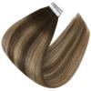 Sunny Hair Tape in Hair Extensions Human Hair 18 Inch Hair Extensions Real Human Hair Tape in Extensions for Women Dark Brown Ombre Brown Mix Caramel Blonde Virgin Hair Natural Straight 10Pcs 25g