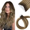 Sunny Hair Tape in Hair Extensions Human Hair 18 Inch Hair Extensions Real Human Hair Tape in Extensions for Women Dark Brown Ombre Brown Mix Caramel Blonde Virgin Hair Natural Straight 10Pcs 25g